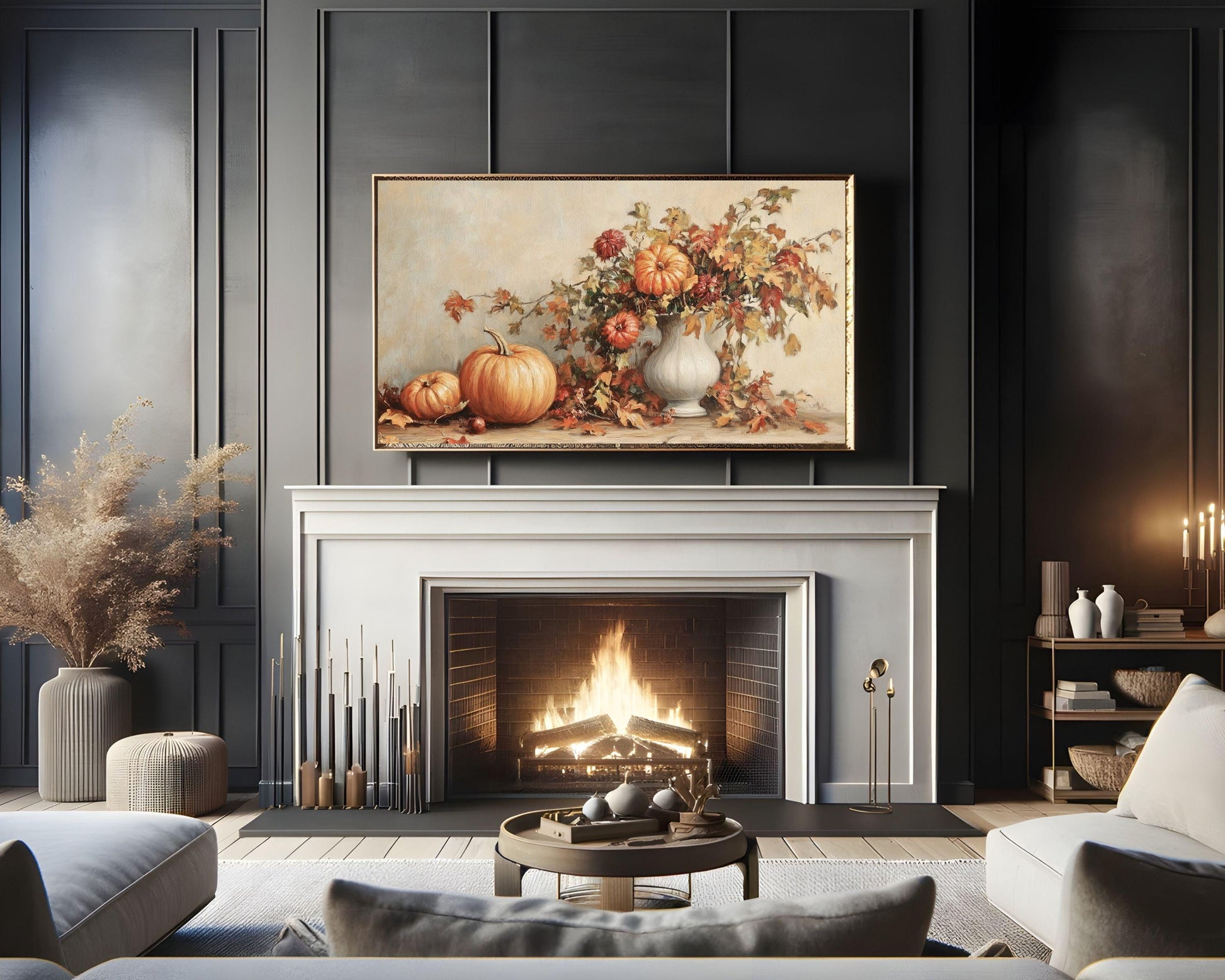 Thanksgiving Fall Pumpkins and Leaves Frame TV Art