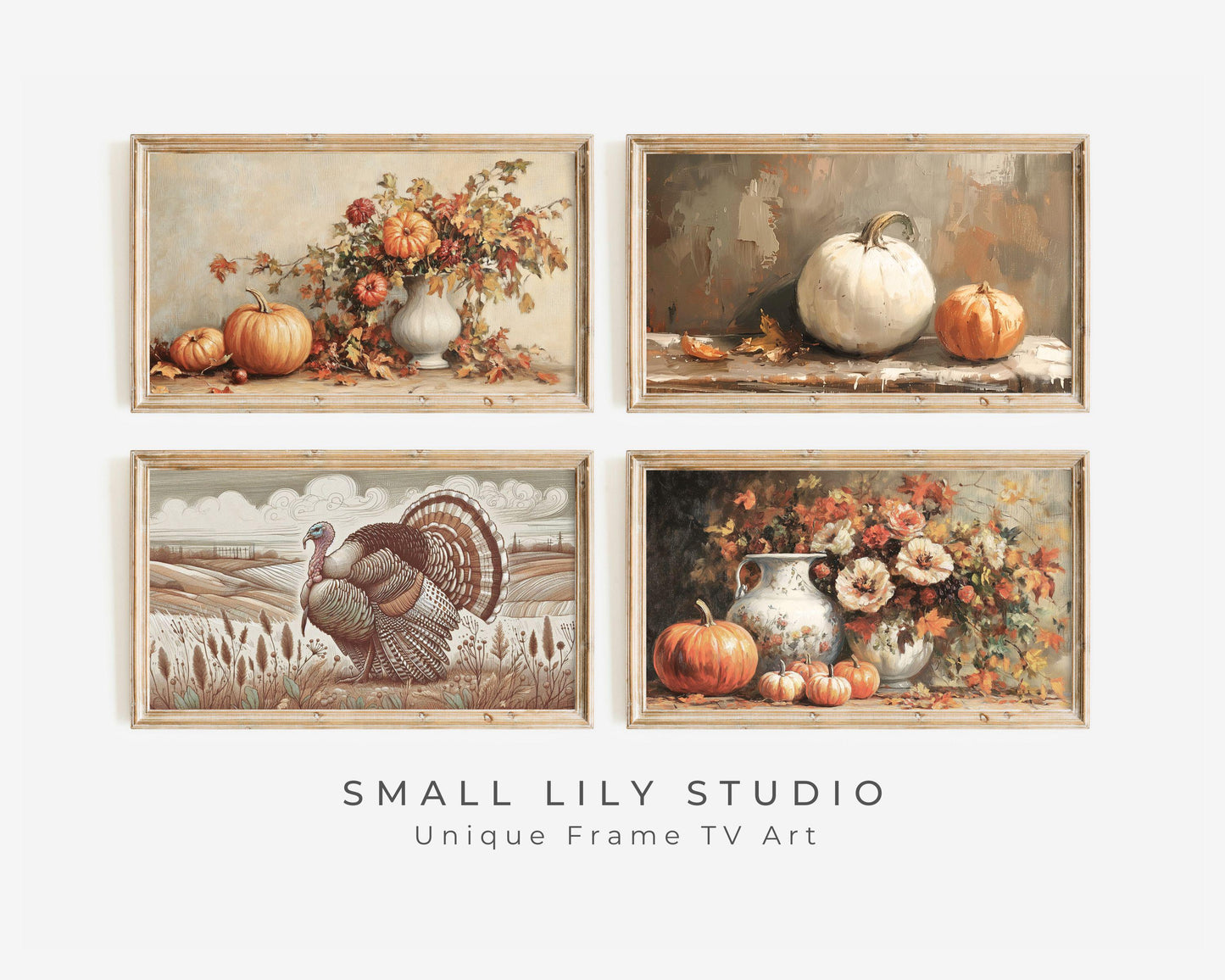 Thanksgiving FRAME TV Art BUNDLE, Samsung Frame Tv Fall Florals Pumpkins Turkey, Vintage style Thanksgiving tv art screensaver set | TV451