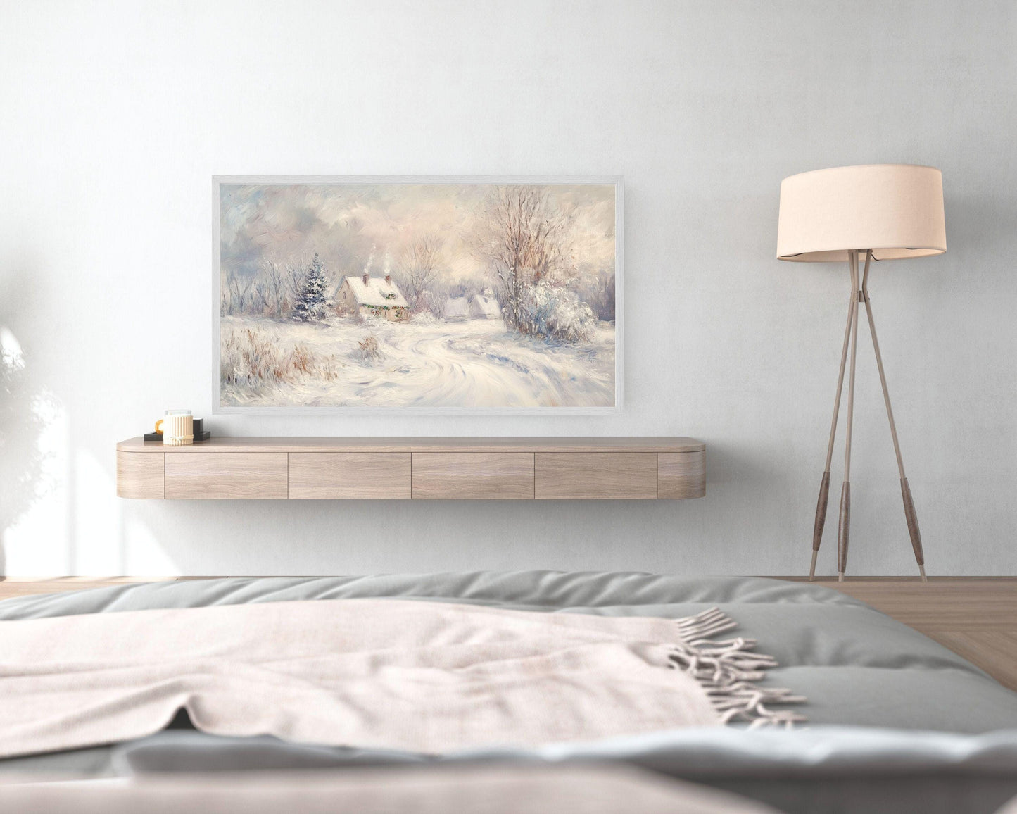 Cottage in Winter Landscape Frame TV Art