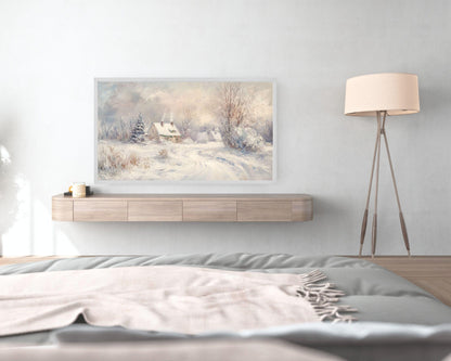 Cottage in Winter Landscape Frame TV Art