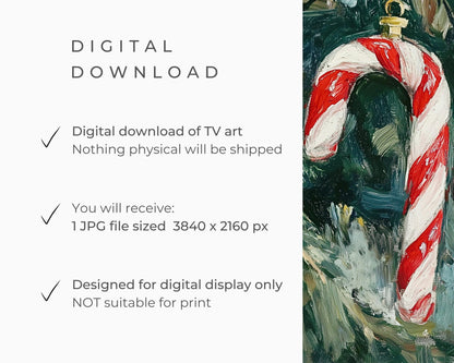 FRAME TV art Candy Canes on Christmas Tree, Festive Samsung Frame tv art, Red White Green Vintage Style Textured Xmas Painting kids | TV505