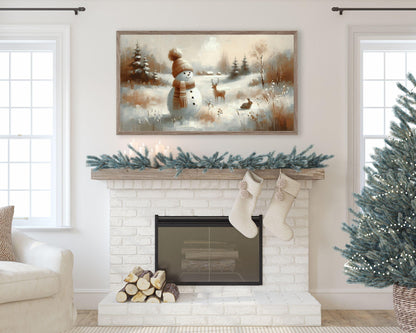 Snowman in Winter Landscape Christmas Frame TV Art