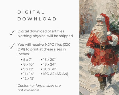 PRINTABLE Santa Claus Christmas Print, Vintage Style Xmas Wall Art for kids, Cute festive red and green jolly Santa painting textured | P091