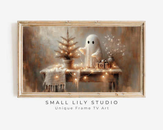 FRAME TV art Ghost Decorating Christmas Tree, Cozy Xmas Halloween Samsung Frame tv art, Fun spooky cute smart TV screensaver | TV496