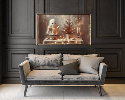 Ghost and Christmas Tree Lights Frame TV Art