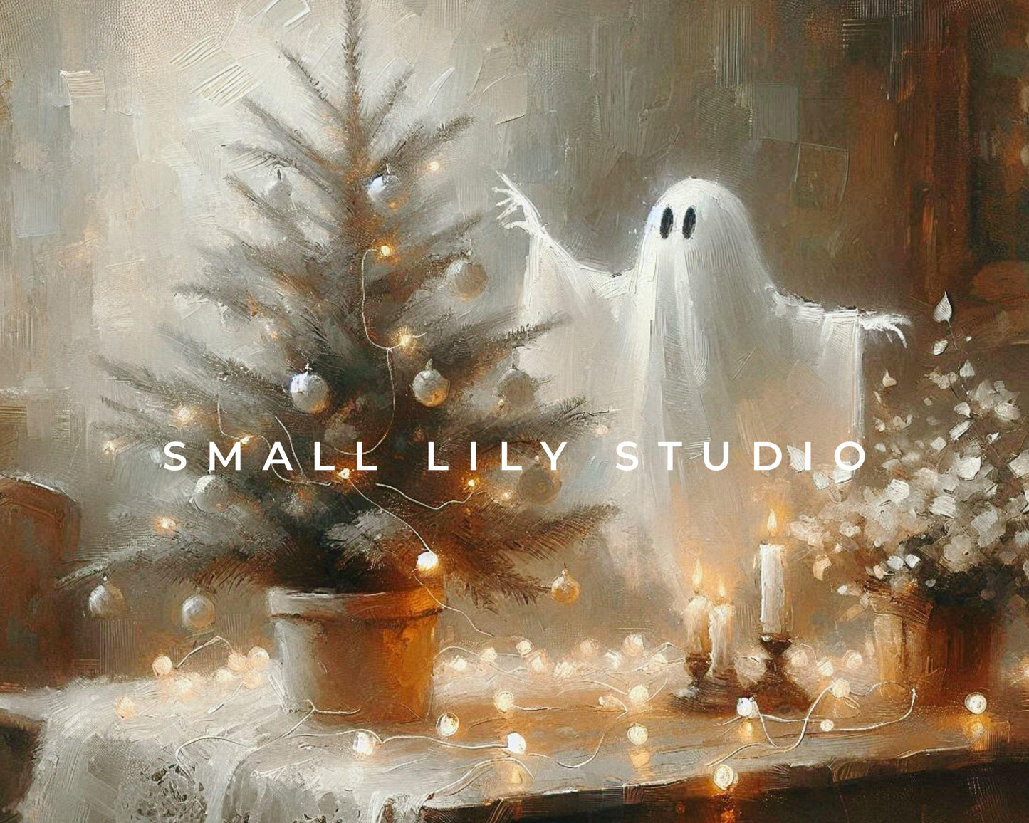 FRAME TV art Ghost in the Christmas Spirit, Cozy Xmas Halloween Samsung Frame tv art, Fun spooky smart TV screensaver farmhouse | TV499