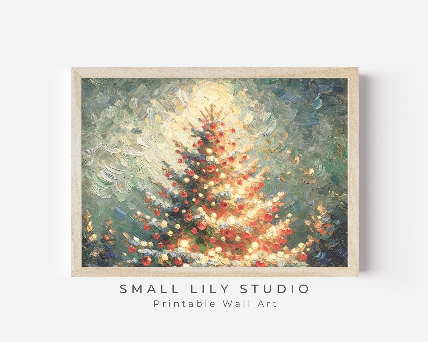 PRINTABLE Christmas Tree Print, Colorful Vintage Style Cute Xmas Wall Art, Textured Painting Red Green Festive Jolly Art Print | P094