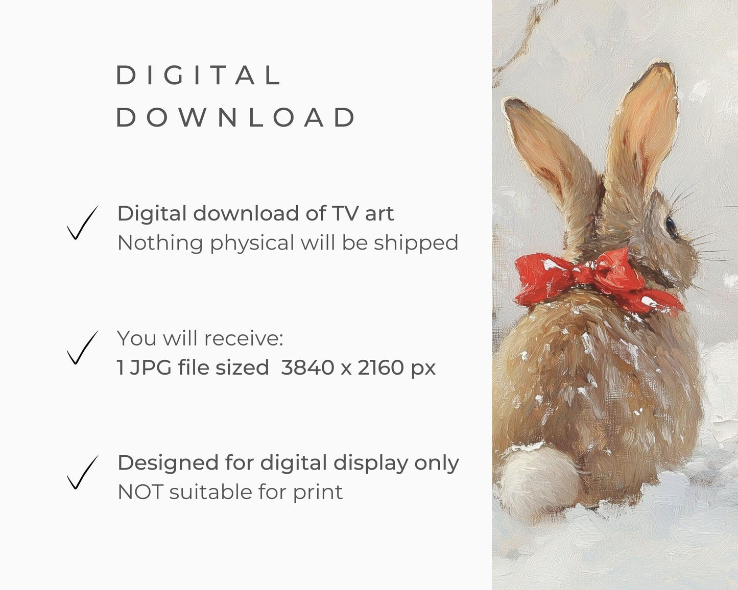 Christmas FRAME TV art Bunnies with Red Bows, Samsung Frame TV Art Cute Animal Picture for Kids, Winter Rabbits Tv Screensaver | TV513