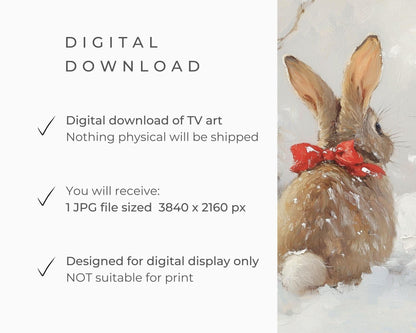 Christmas FRAME TV art Bunnies with Red Bows, Samsung Frame TV Art Cute Animal Picture for Kids, Winter Rabbits Tv Screensaver | TV513