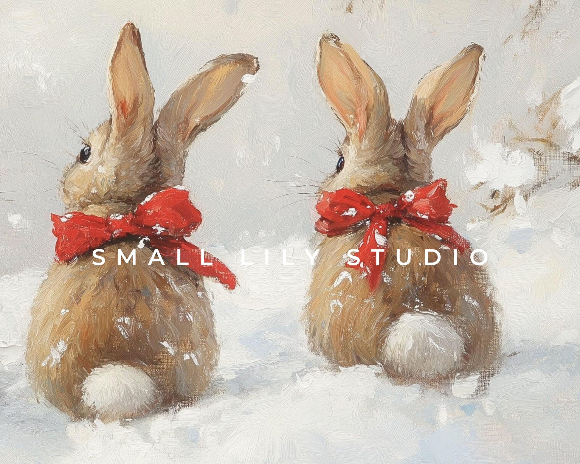 Christmas FRAME TV art Bunnies with Red Bows, Samsung Frame TV Art Cute Animal Picture for Kids, Winter Rabbits Tv Screensaver | TV513