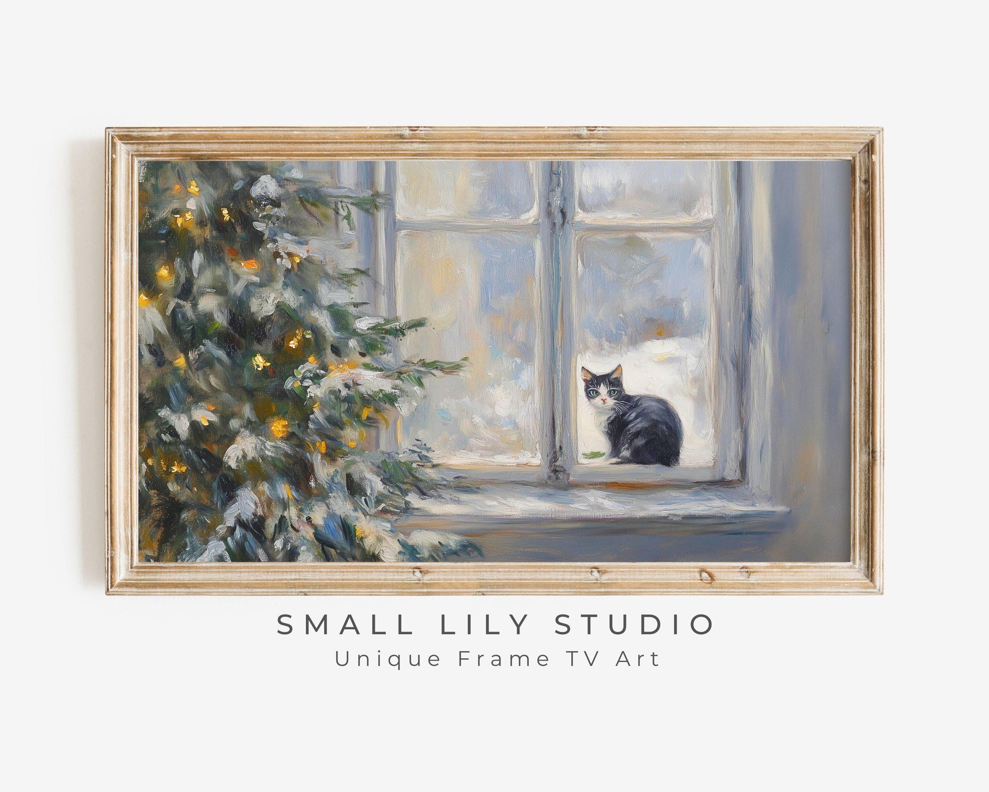 Cat on Window Sill in Winter Frame TV Art