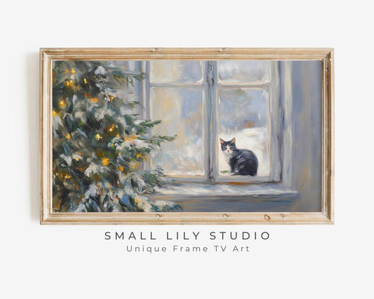 Cat on Window Sill in Winter Frame TV Art