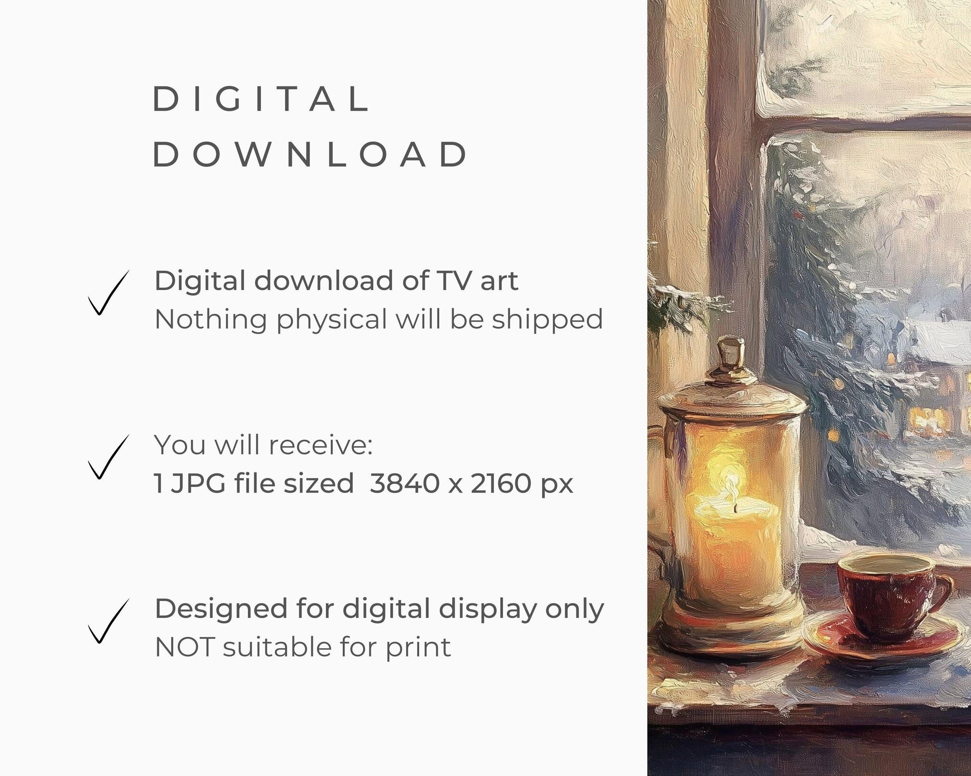 FRAME TV art Window to Christmas Village, Samsung Frame TV art Cozy Candle Vintage Style Painting, Xmas Winter Tv screensaver | TV518