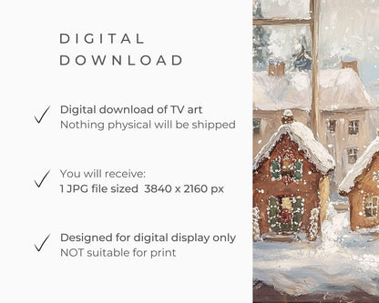 FRAME TV Art Christmas Window Gingerbread Houses, Samsung Frame TV Art Vintage Style Painting Festive Winter Scene Tv Screensaver | TV519