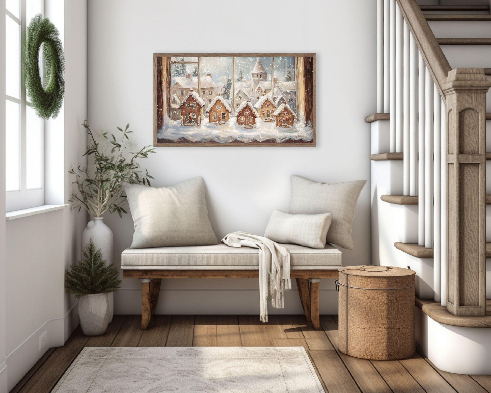 Christmas Window Gingerbread Houses Frame TV Art