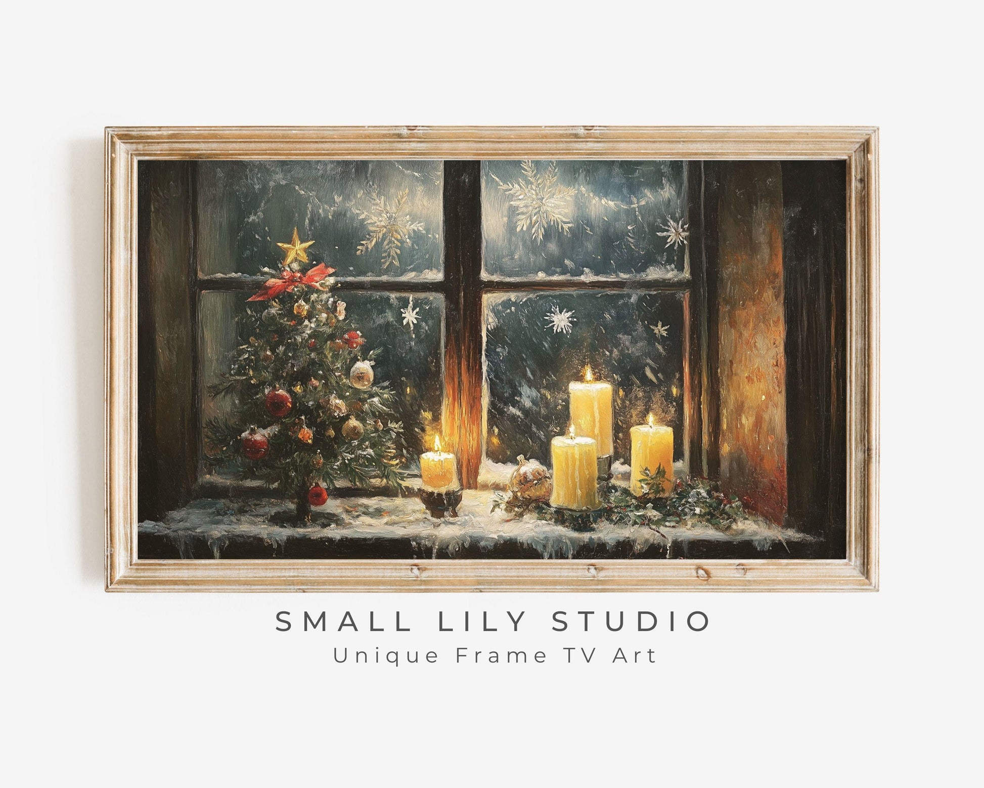 FRAME TV Art Candles and Mini Christmas Tree, Christmas Night Samsung Frame TV Art, Cozy Xmas Tv Art Screensaver, Tv art window view | TV521