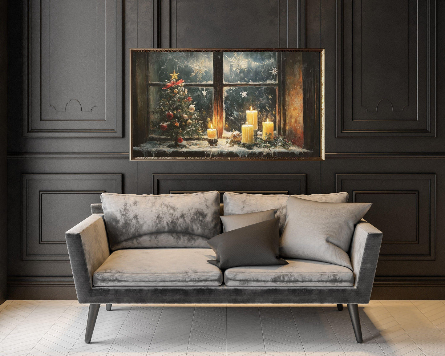 Candles and Mini Christmas Tree Frame TV Art