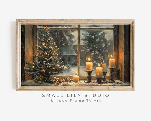 FRAME TV Art Moody Christmas Window, Christmas Night Samsung Frame TV Art, Cozy Xmas Tv Art Screensaver, Tv Art Candlelight Glow | TV521