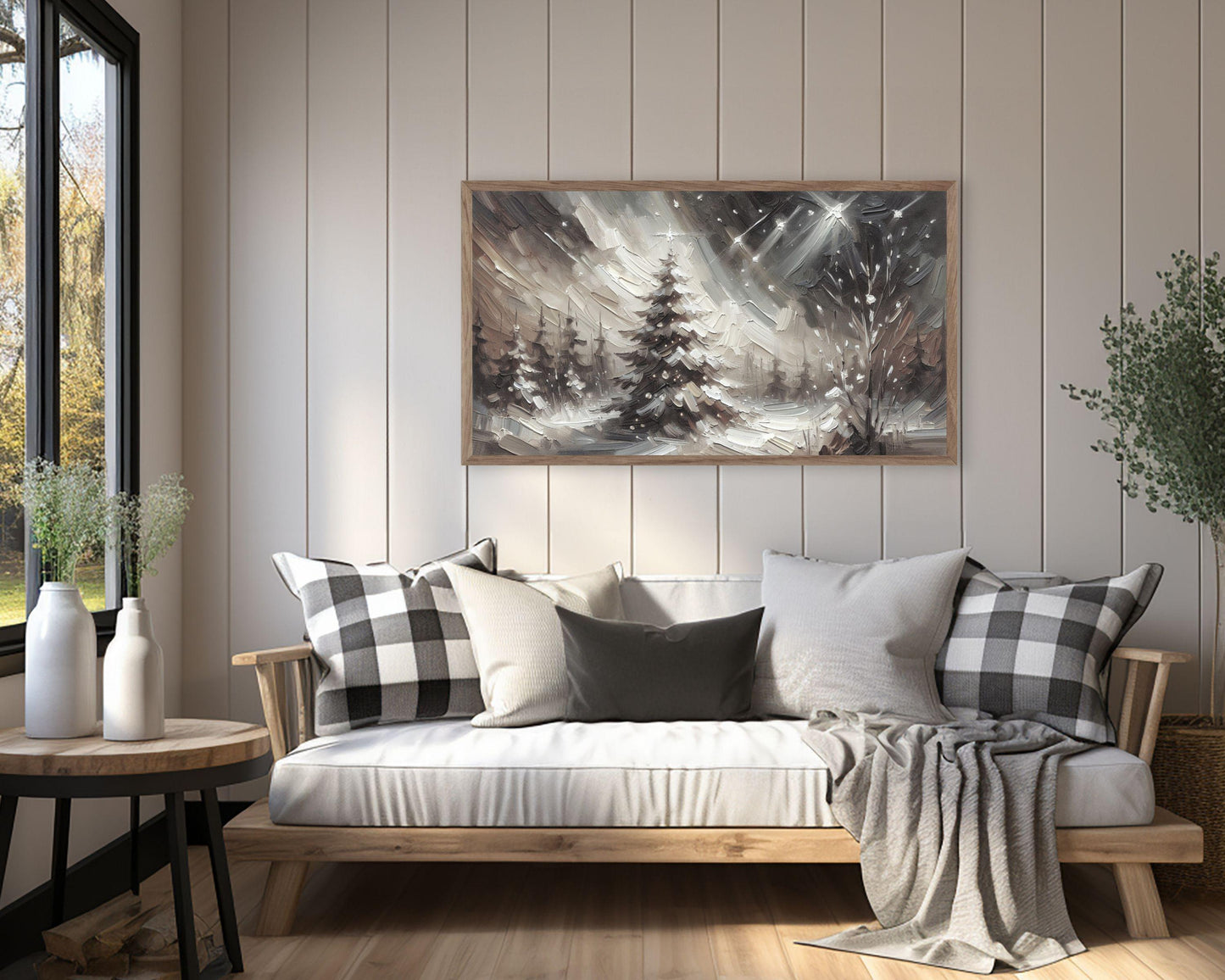 Pine Tree in Snow Textured Frame TV Art