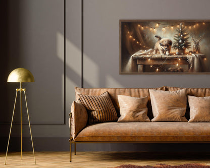 Christmas Puppy Playing with Lights Frame TV Art