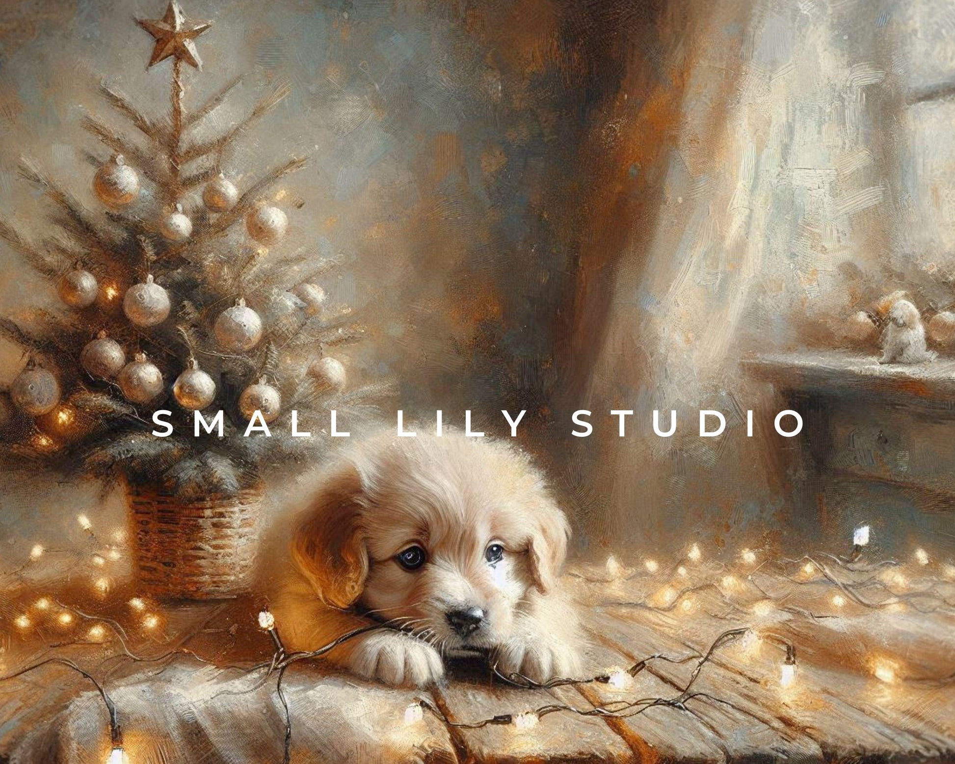 FRAME TV art Christmas Tree and Puppy, Cozy Festive Samsung Frame TV art, Cute Dog and Fairy Lights Holiday Tv screensaver for kids | TV495