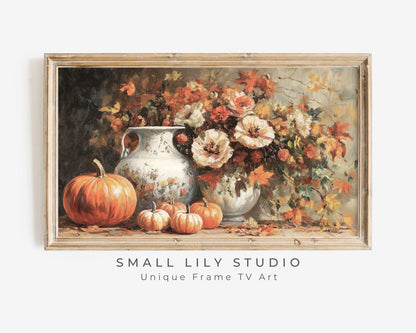 Thanksgiving Pumpkins and Florals Still Life Frame TV Art