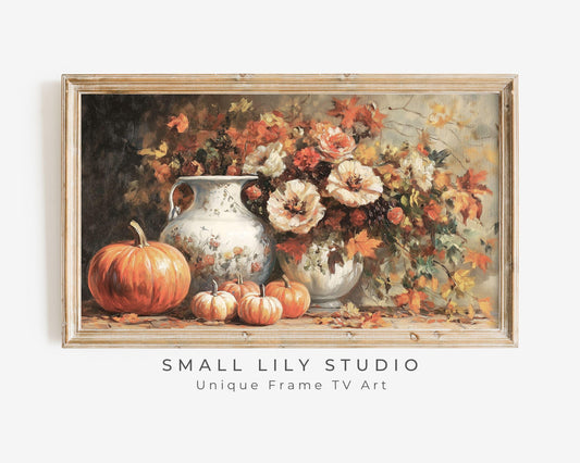 Thanksgiving Pumpkins and Florals Still Life Frame TV Art