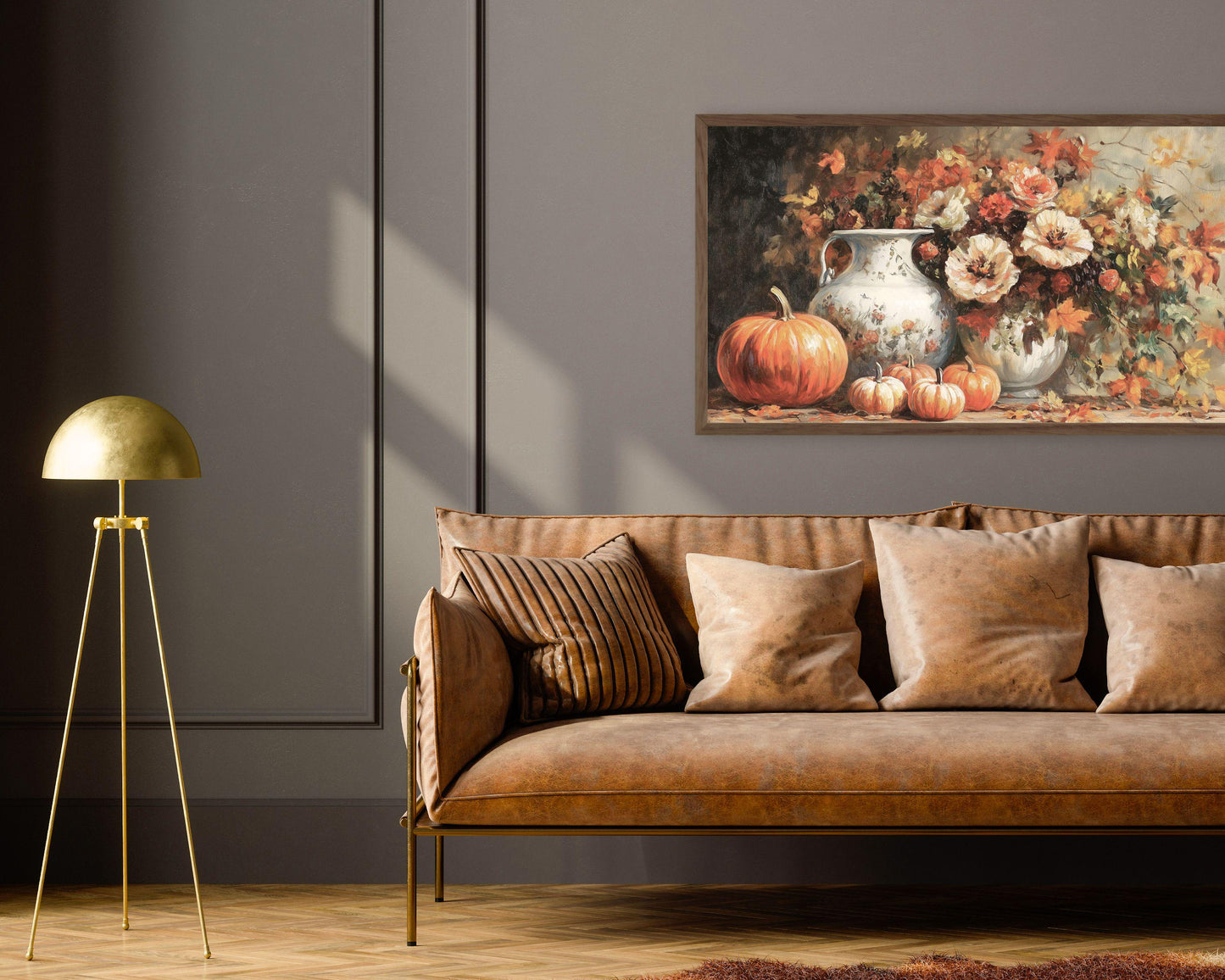 Thanksgiving FRAME TV Art Pumpkins and Florals Still Life, Samsung Frame TV Fall Vintage Style Painting Autumn Flowers Screensaver | TV508