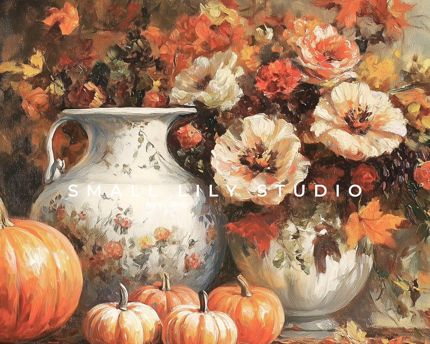 Thanksgiving FRAME TV Art Pumpkins and Florals Still Life, Samsung Frame TV Fall Vintage Style Painting Autumn Flowers Screensaver | TV508