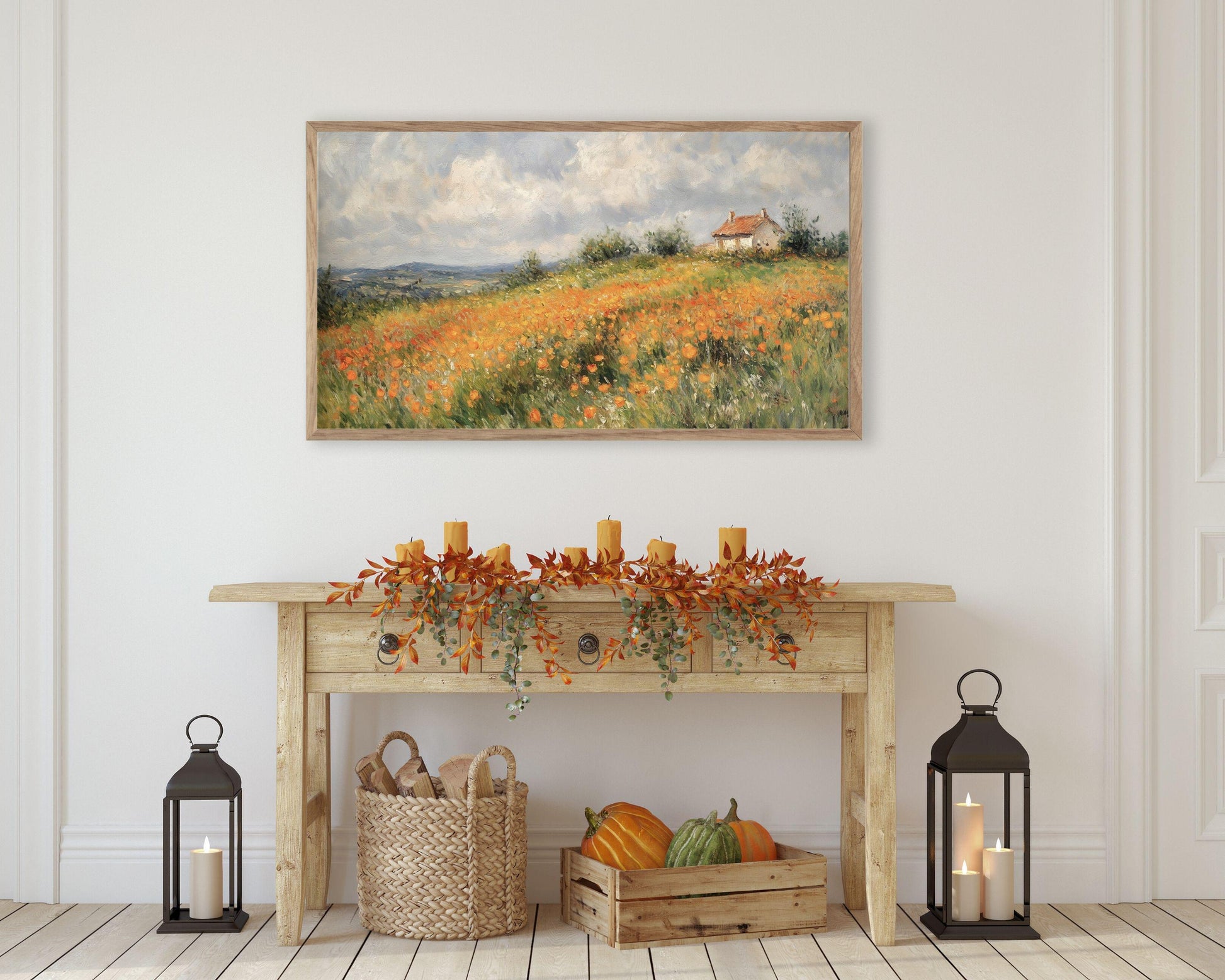 FRAME TV art Fall Wildflower Field on a Hill, Samsung Frame TV Art Autumn Floral Landscape Vibrant Colorful Painting Tv Screensaver | TV511