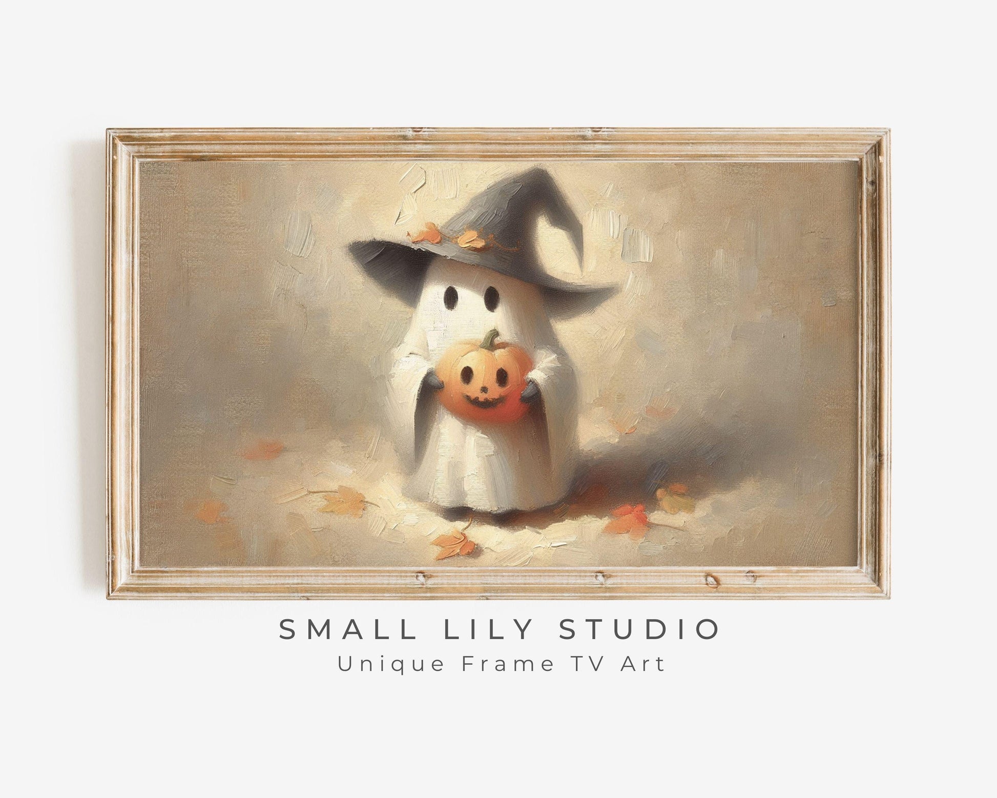 Cute Ghost in Witch's Hat Halloween Frame TV Art