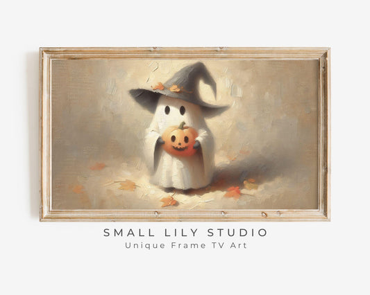 Cute Ghost in Witch's Hat Halloween Frame TV Art