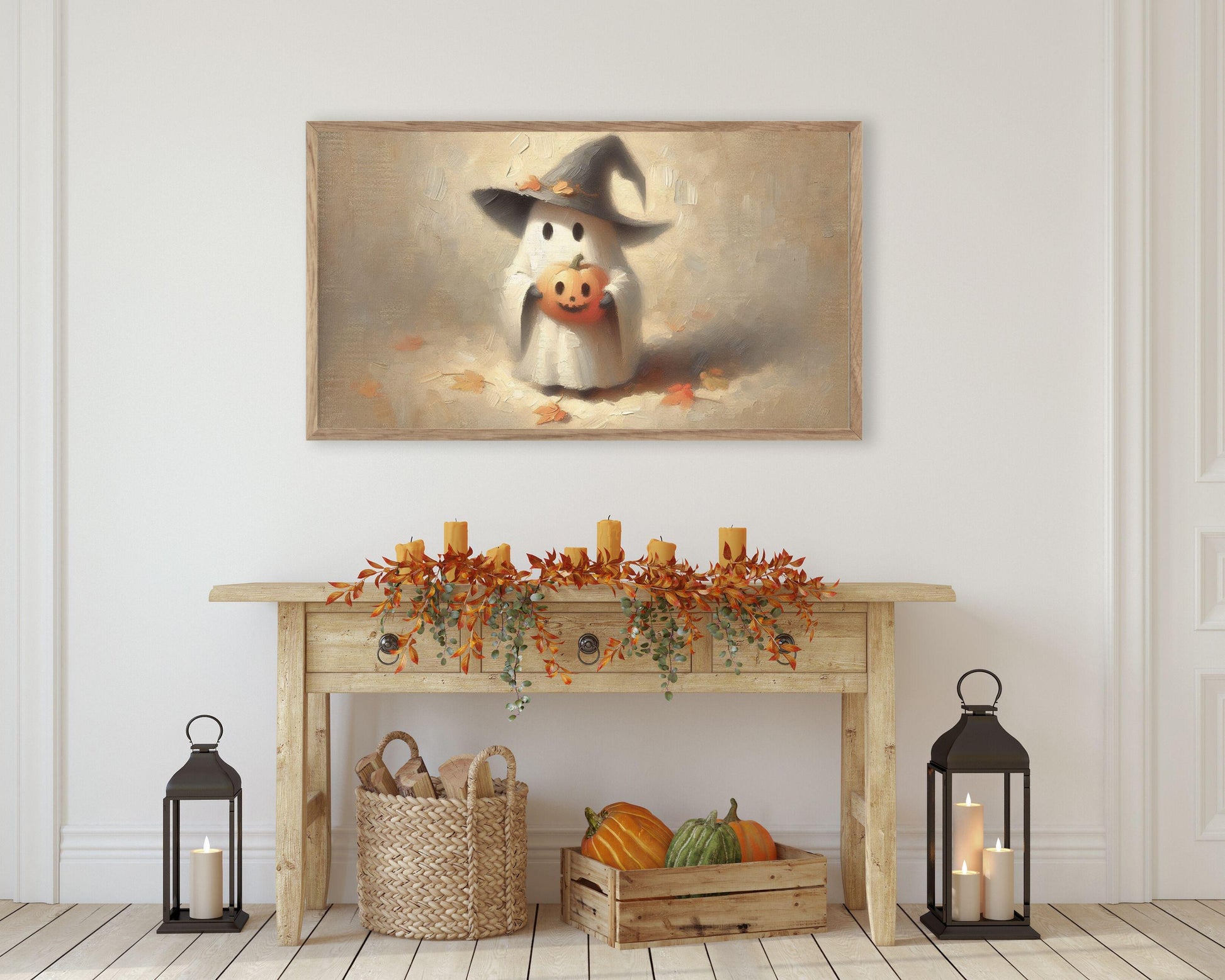 Cute Ghost in Witch's Hat Halloween Frame TV Art