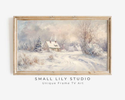 Cottage in Winter Landscape Frame TV Art