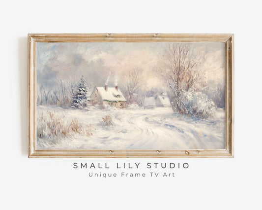 Cottage in Winter Landscape Frame TV Art