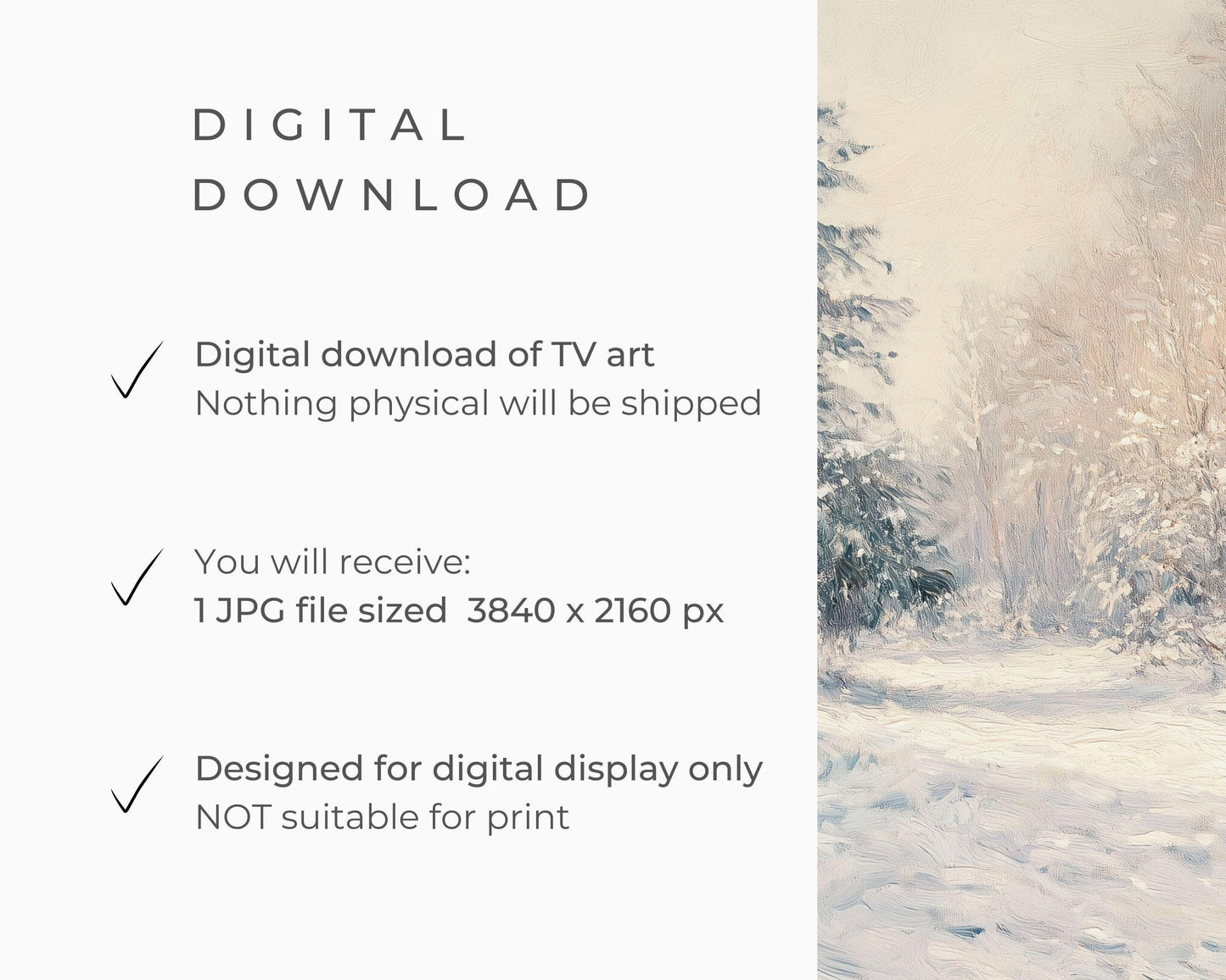 FRAME TV art Winter Landscape Pink, Samsung Frame tv art Christmas painting vintage style, Holidays TV screensaver snow forest | TV503