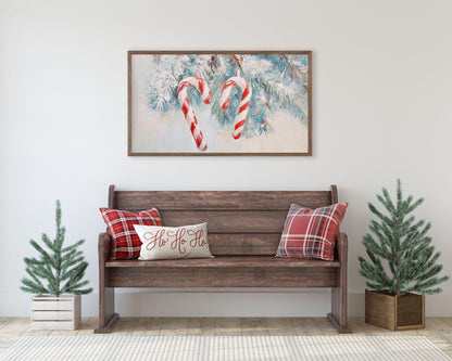 FRAME TV art Christmas Candy Canes, Cute Festive Samsung Frame tv art, Red White Vintage Style Textured Xmas Painting for kids | TV504