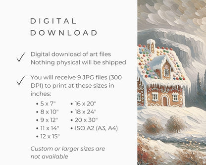 PRINTABLE Gingerbread House Christmas Print, Vintage Style Xmas Wall Art for kids, Samsung Frame TV art cute candy cottage painting | P090