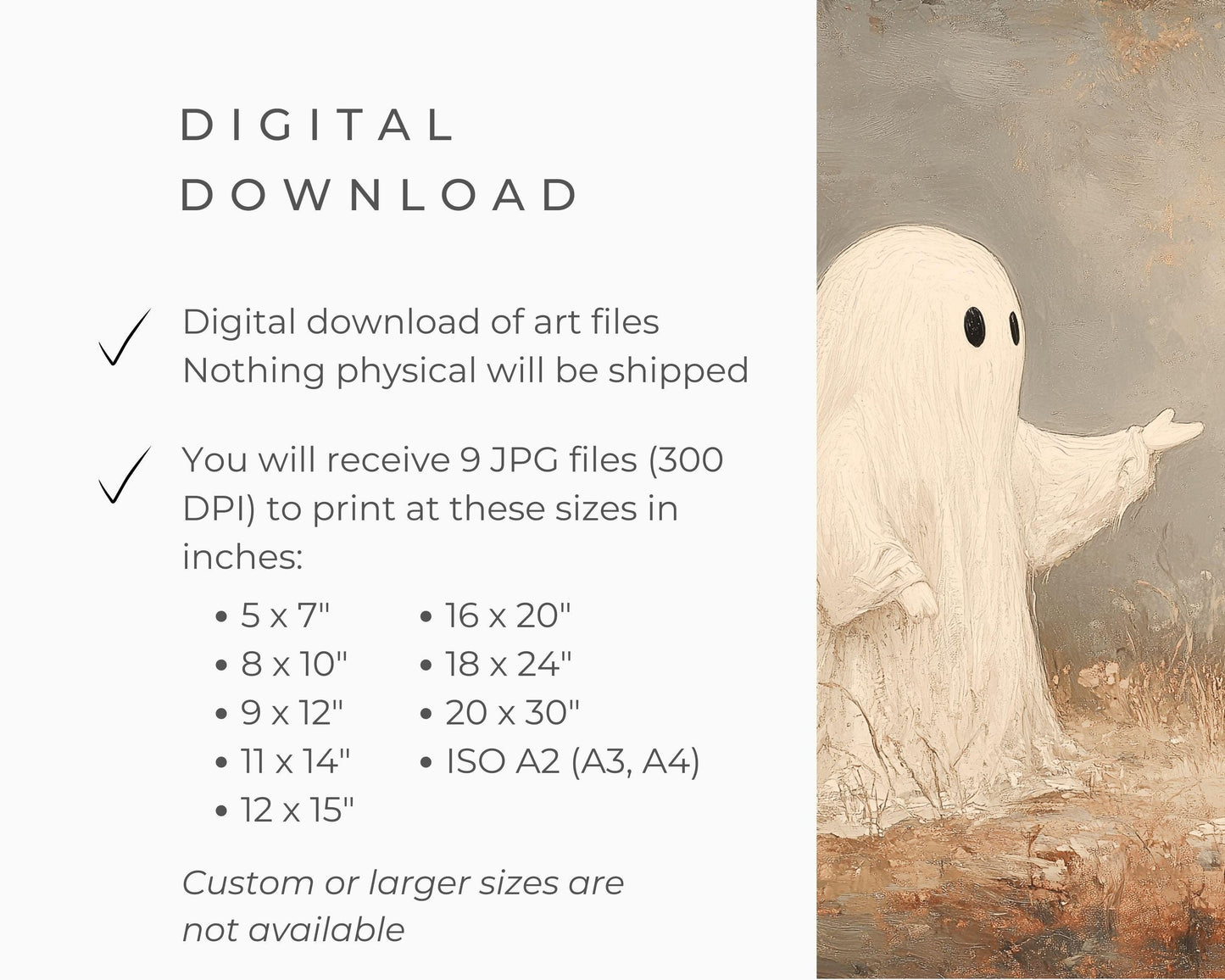 PRINTABLE Halloween Ghost and Black Cat Print, Moody Vintage Style Halloween Wall Art, Spooky Halloween Home Decor Oil Painting | P096