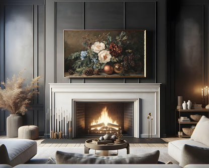 FRAME TV art Moody Fall Florals, Samsung Frame tv art vintage style flower still life painting, Earthy organic Christmas decor | TV535