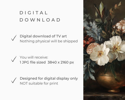 FRAME TV art Moody Fall Floral Still Life, Samsung Frame tv art vintage style flower painting, Dark earthy organic botanical decor | TV539