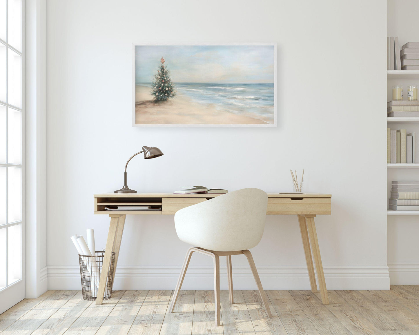 FRAME TV art Christmas Tree on Beach, Coastal Christmas Samsung Frame tv art, Summer Tropical Xmas minimalist tv screensaver | TV530