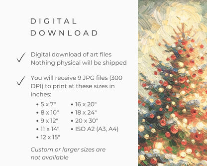 PRINTABLE Christmas Tree Print, Colorful Vintage Style Cute Xmas Wall Art, Textured Painting Red Green Festive Jolly Art Print | P094