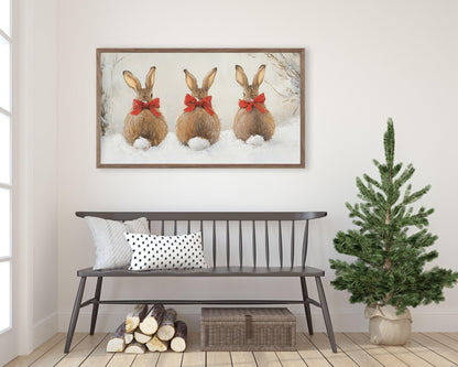 Christmas Bunnies with Bows Frame TV Art