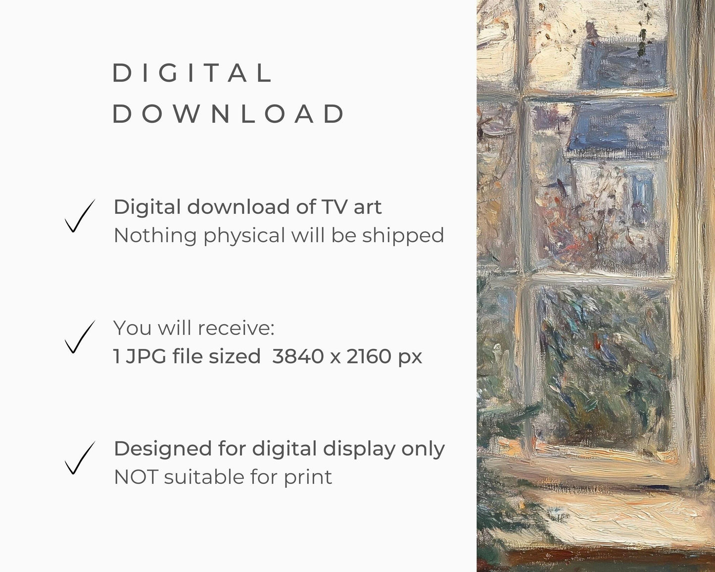 Christmas FRAME TV art Cat Looking Out Window, Samsung Frame TV art Christmas Tree Rustic House, Neutral Vintage Style Xmas painting | TV517