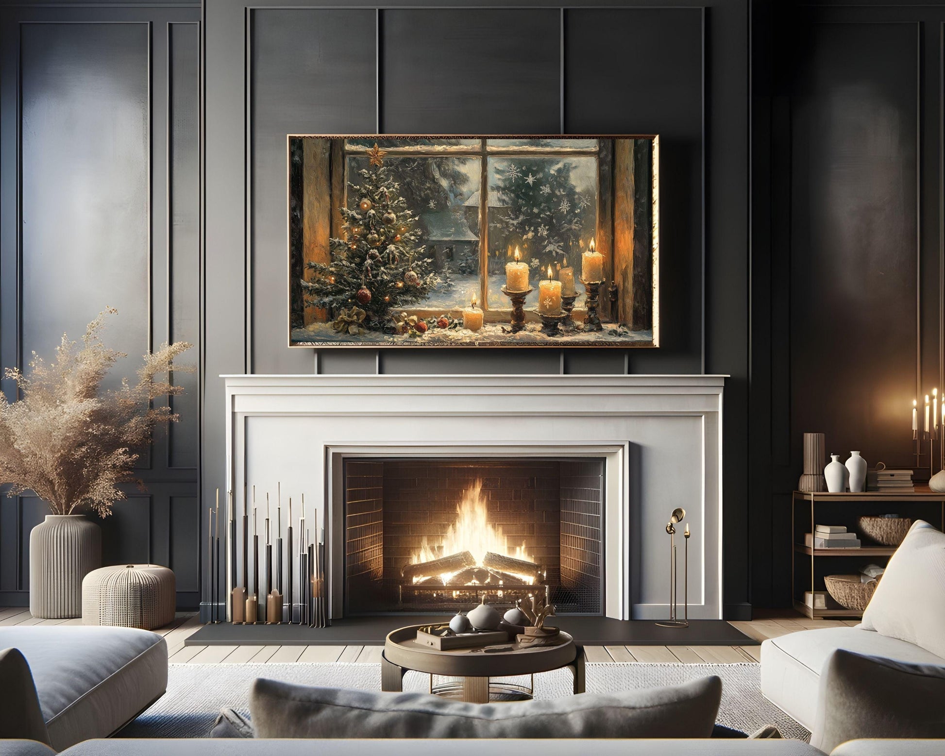 Moody Christmas Window Frame TV Art