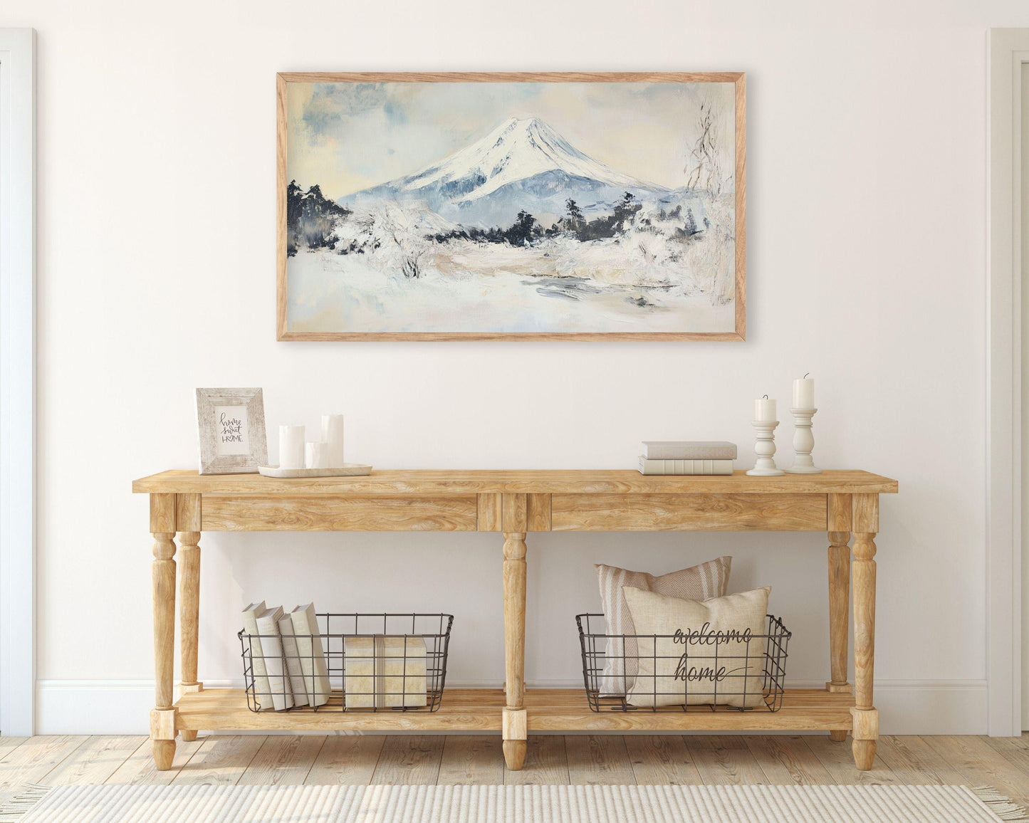 FRAME TV art Mt Fuji in Winter, Samsung Frame tv Japan art, Japanese landscape vintage style painting tv art screensaver | TV533