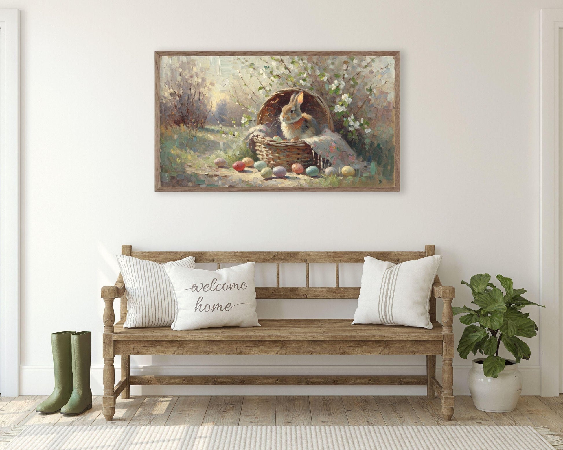 Bunny in Basket with Easter Eggs Frame TV Art