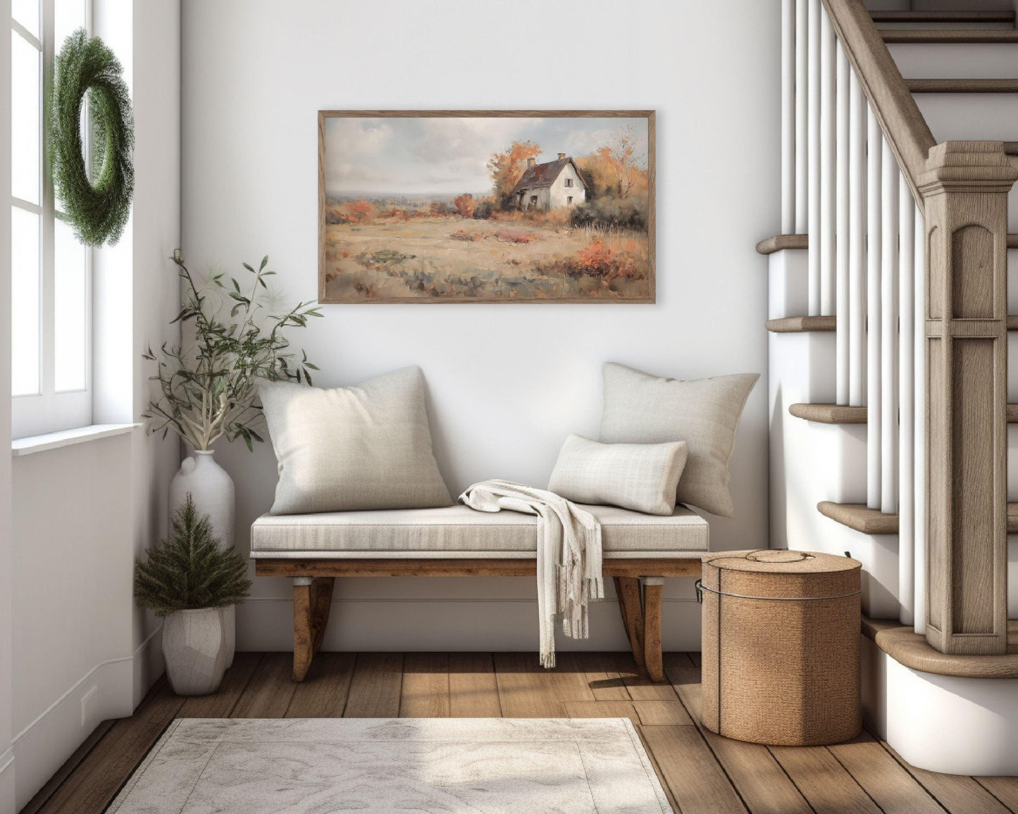 Fall Cottage in Country Landscape Frame TV Art