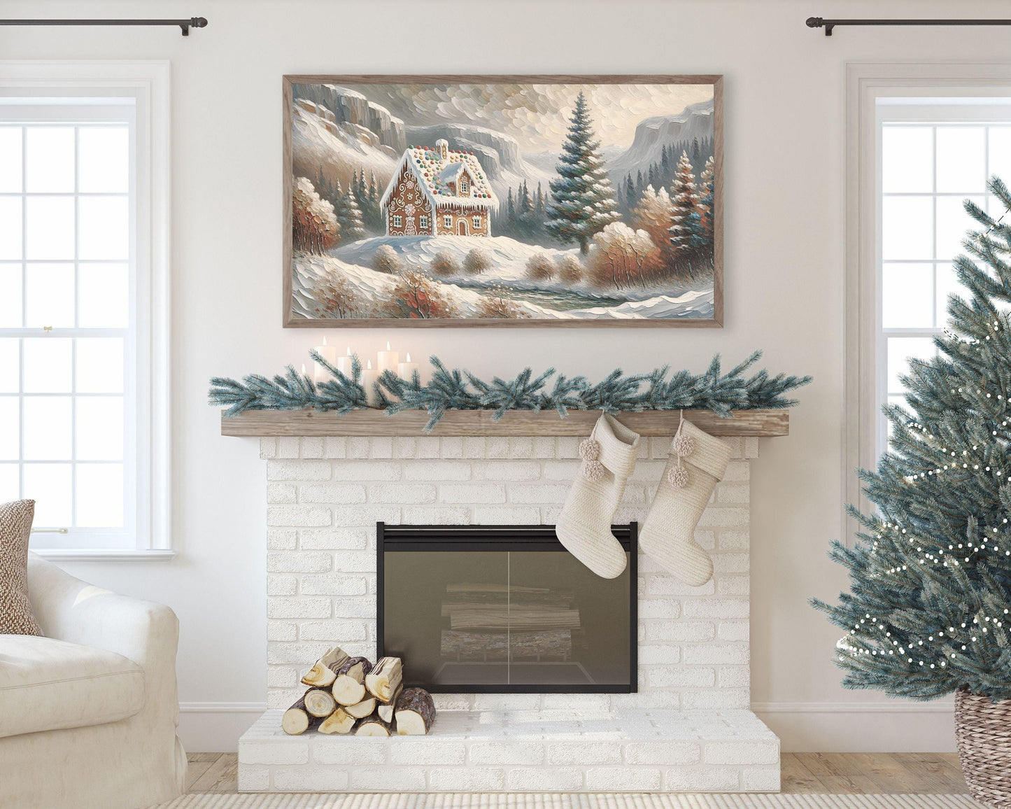 Gingerbread House In Forest Frame TV Art